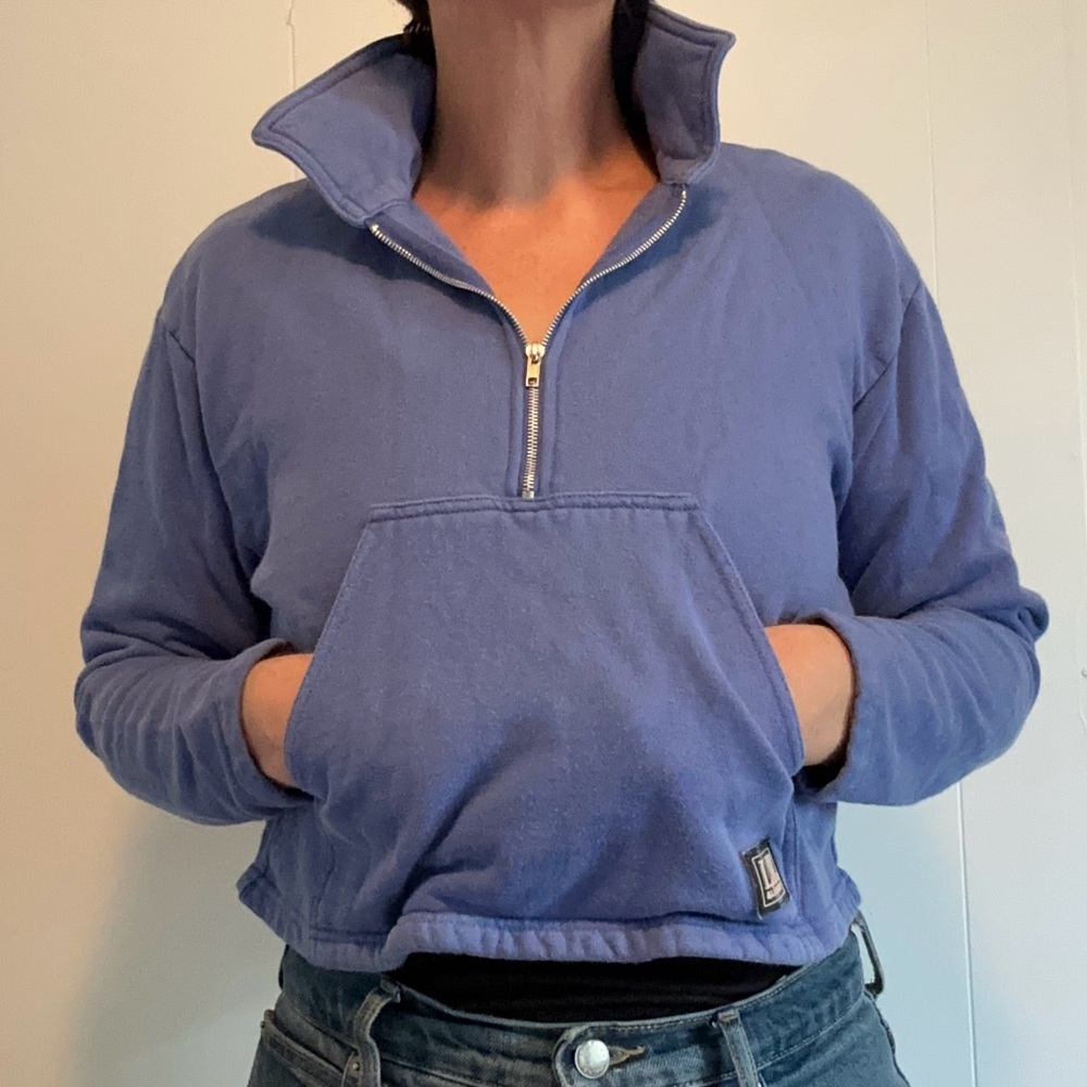 Blue Half-Zip Women's Crop Sweatshirt